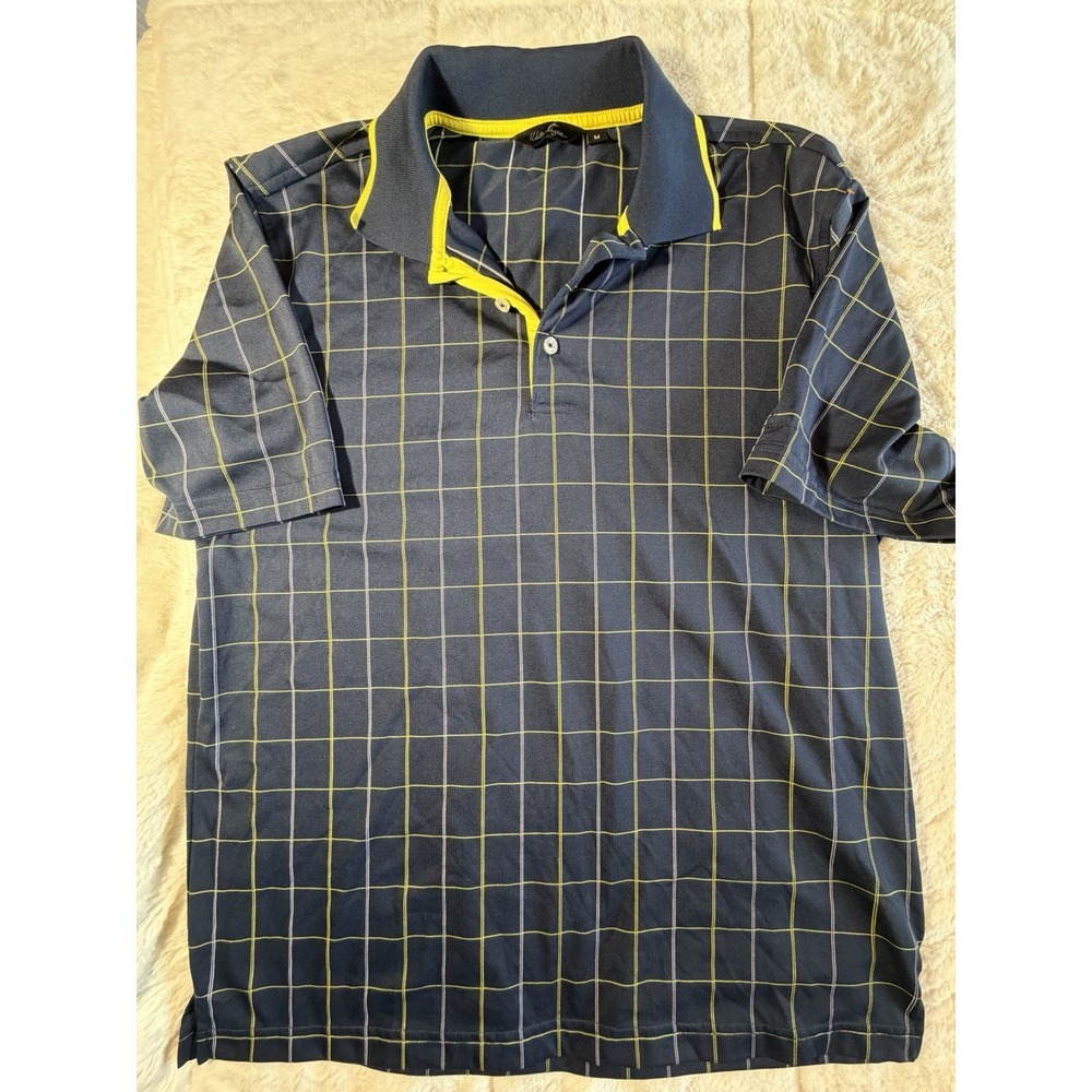 Walter Hagen Mens Collared Short Sleeve Golf Shirt Squared Stripes Blue Size M